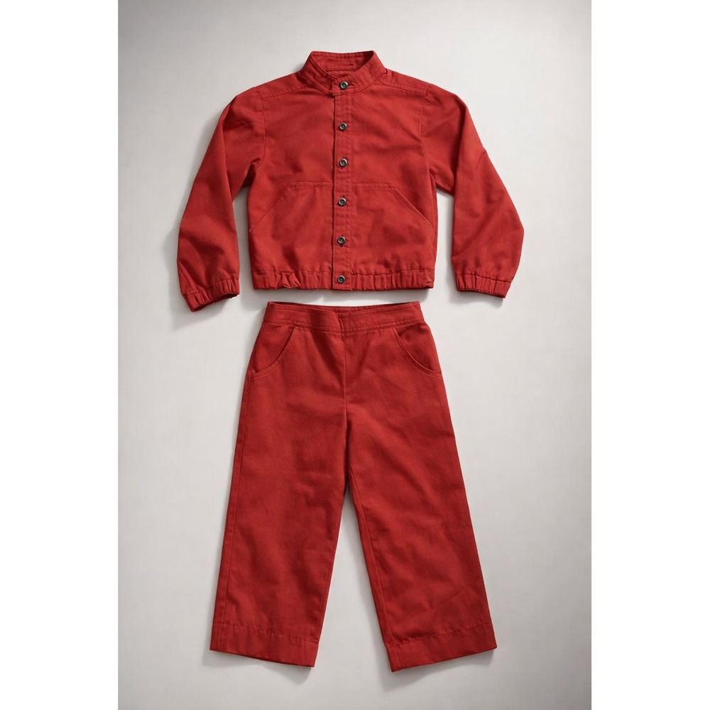 Vintage Red Canvas Jacket and Pants Set Kids Retro Streetwear Y2K Gorpcore